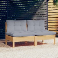  2-Seater Garden Sofa with Grey Cushions Solid Wood Pine