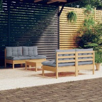  5 Piece Garden Lounge Set with Grey Cushions Pinewood