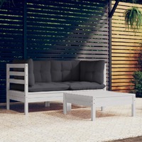  3 Piece Garden Lounge Set with Anthracite Cushions Pinewood