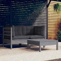  3 Piece Garden Lounge Set with Anthracite Cushions Pinewood