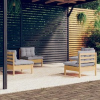  4 Piece Garden Lounge Set with Grey Cushions Pinewood