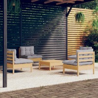  5 Piece Garden Lounge Set with Grey Cushions Pinewood