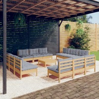  13 Piece Garden Lounge Set with Grey Cushions Pinewood