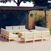  13 Piece Garden Lounge Set with Cream Cushions Pinewood
