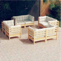  8 Piece Garden Lounge Set with Cream Cushions Pinewood