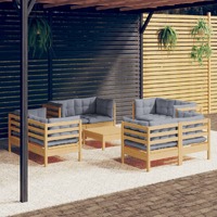  9 Piece Garden Lounge Set with Grey Cushions Pinewood
