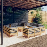  13 Piece Garden Lounge Set with Grey Cushions Pinewood