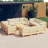  13 Piece Garden Lounge Set with Cream Cushions Pinewood