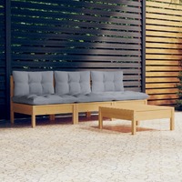  4 Piece Garden Lounge Set with Grey Cushions Pinewood
