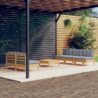  6 Piece Garden Lounge Set with Grey Cushions Pinewood