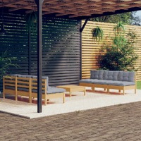  7 Piece Garden Lounge Set with Grey Cushions Pinewood