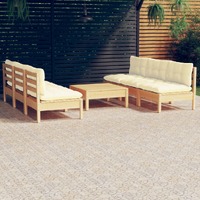  7 Piece Garden Lounge Set with Cream Cushions Pinewood