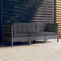  3-Seater Garden Sofa with Anthracite Cushions Solid Pinewood