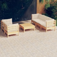  6 Piece Garden Lounge Set with Cream Cushions Pinewood