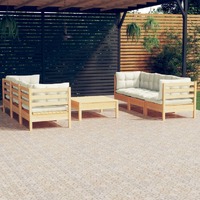  7 Piece Garden Lounge Set with Cream Cushions Pinewood