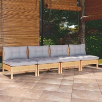 4-Seater Garden Sofa with Grey Cushions Solid Pinewood