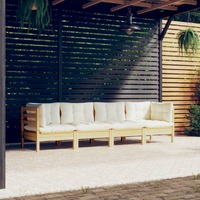  4 Piece Garden Lounge Set with Cream Cushions Solid Pinewood