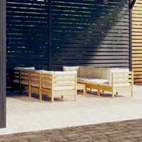 9 Piece Garden Lounge Set with Cream Cushions Solid Pinewood