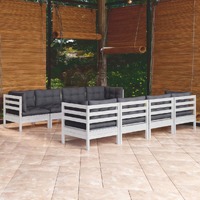  9 Piece Garden Lounge Set with Cushions Solid Pinewood