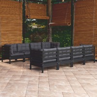  9 Piece Garden Lounge Set with Cushions Solid Pinewood