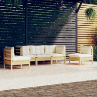  5 Piece Garden Lounge Set with Cream Cushions Solid Pinewood