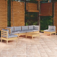  7 Piece Garden Lounge Set with Grey Cushions Solid Pinewood