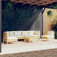  7 Piece Garden Lounge Set with Cream Cushions Solid Pinewood