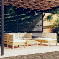  7 Piece Garden Lounge Set with Cream Cushions Solid Pinewood