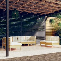  7 Piece Garden Lounge Set with Cream Cushions Solid Pinewood