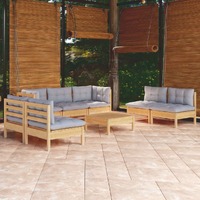  8 Piece Garden Lounge Set with Grey Cushions Solid Pinewood
