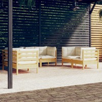  6 Piece Garden Lounge Set with Cream Cushions Solid Pinewood
