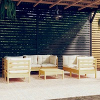  7 Piece Garden Lounge Set with Cream Cushions Solid Pinewood