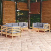 7 Piece Garden Lounge Set with Grey Cushions Solid Pinewood