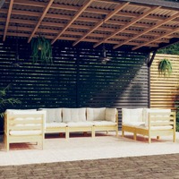  7 Piece Garden Lounge Set with Cream Cushions Solid Pinewood