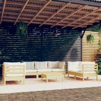  8 Piece Garden Lounge Set with Cream Cushions Solid Pinewood