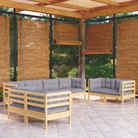  8 Piece Garden Lounge Set with Grey Cushions Solid Pinewood