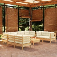  9 Piece Garden Lounge Set with Cream Cushions Solid Pinewood