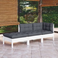  3 Piece Garden Lounge Set with Cushions Solid Wood Pine
