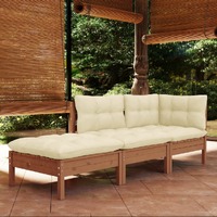  3 Piece Garden Lounge Set with Cushions Solid Wood Pine