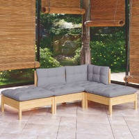  4 Piece Garden Lounge Set with Grey Cushions Solid Pinewood
