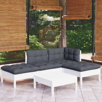  5 Piece Garden Lounge Set with Cushions White Pinewood