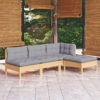  4 Piece Garden Lounge Set with Grey Cushions Pinewood