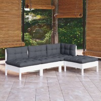  4 Piece Garden Lounge Set with Cushions White Pinewood