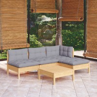  5 Piece Garden Lounge Set with Grey Cushions Pinewood