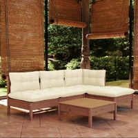  5 Piece Garden Lounge Set with Cushions Honey Brown Pinewood