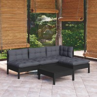  5 Piece Garden Lounge Set with Cushions Black Pinewood