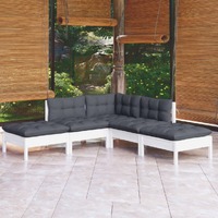 5 Piece Garden Lounge Set with Cushions White Pinewood