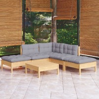  6 Piece Garden Lounge Set with Grey Cushions Pinewood