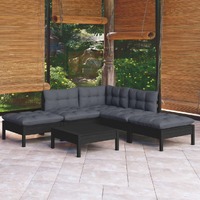  6 Piece Garden Lounge Set with Cushions Black Pinewood