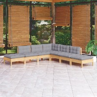  7 Piece Garden Lounge Set with Grey Cushions Pinewood